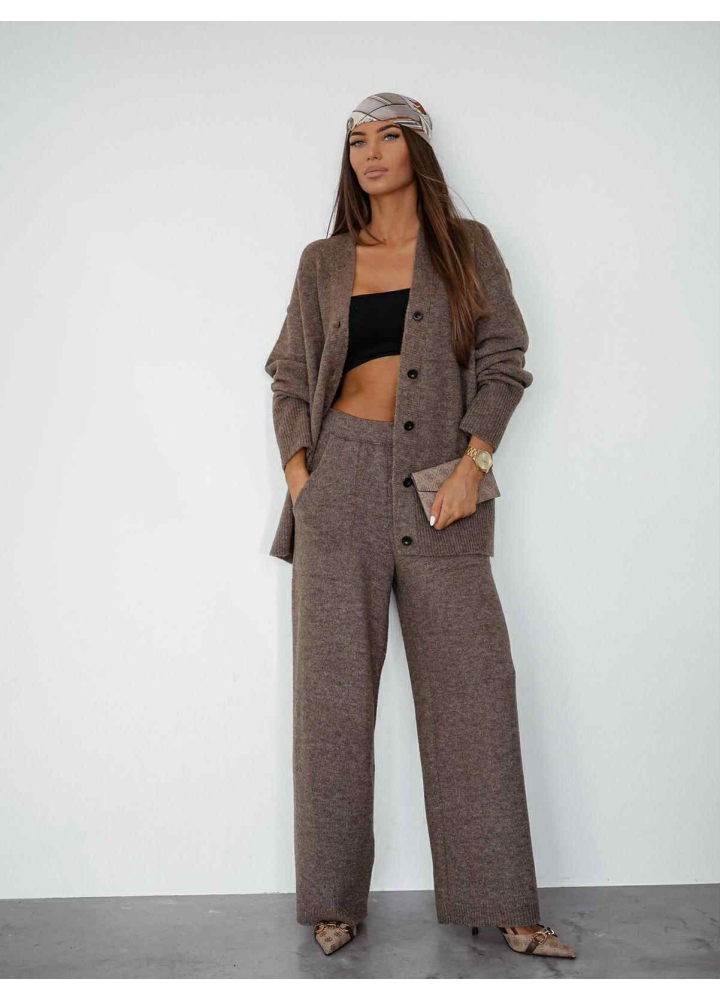 Komplet Sweterkowy Brązowy Saf