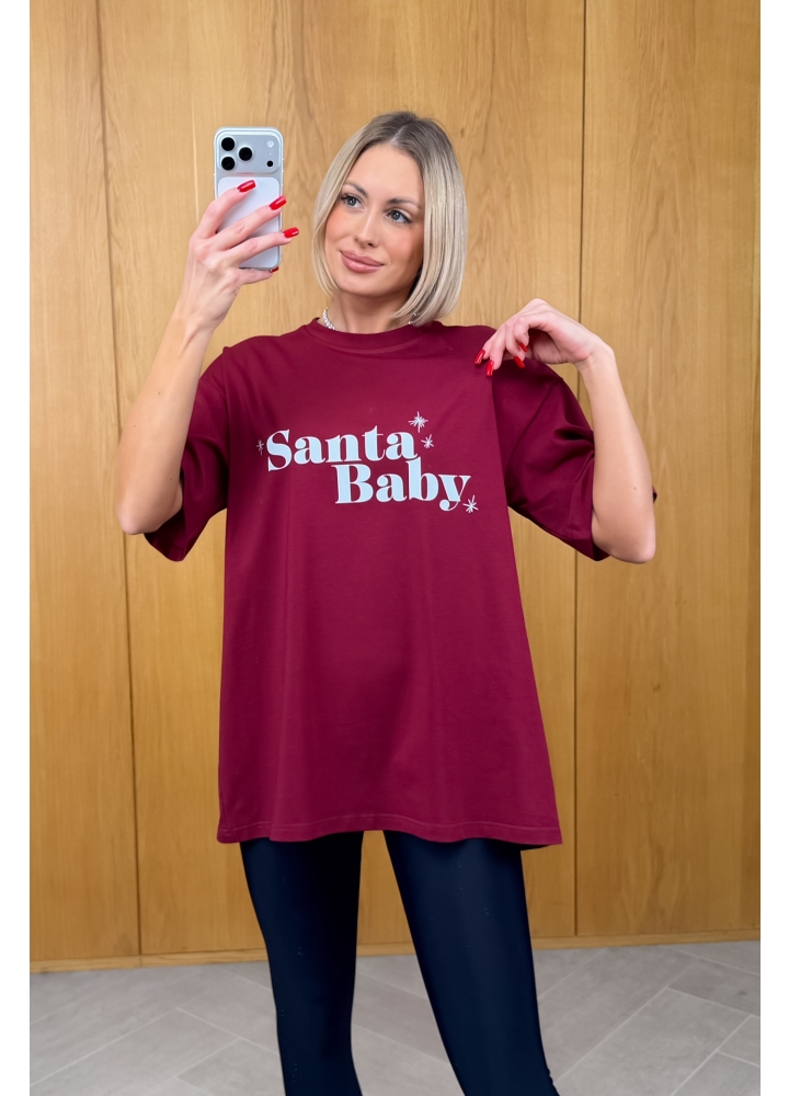 T-shirt Print Santa Baby Bordowy