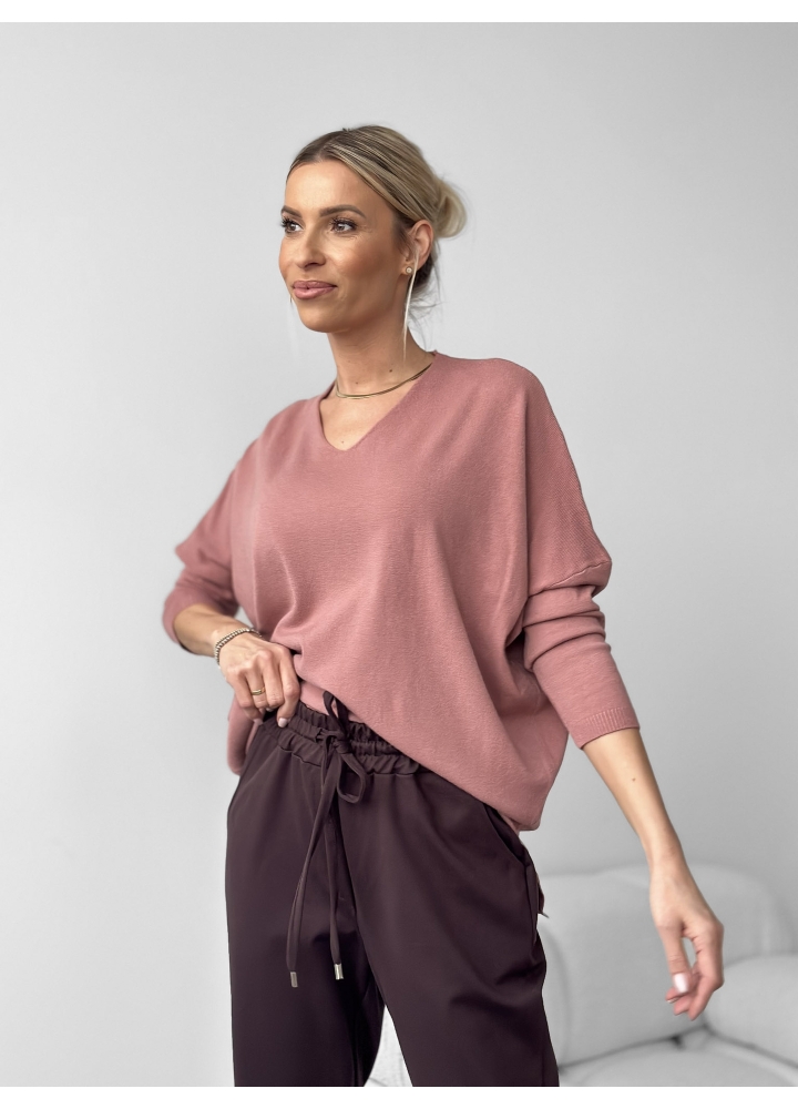 Sweter Pull V Dusty Pink