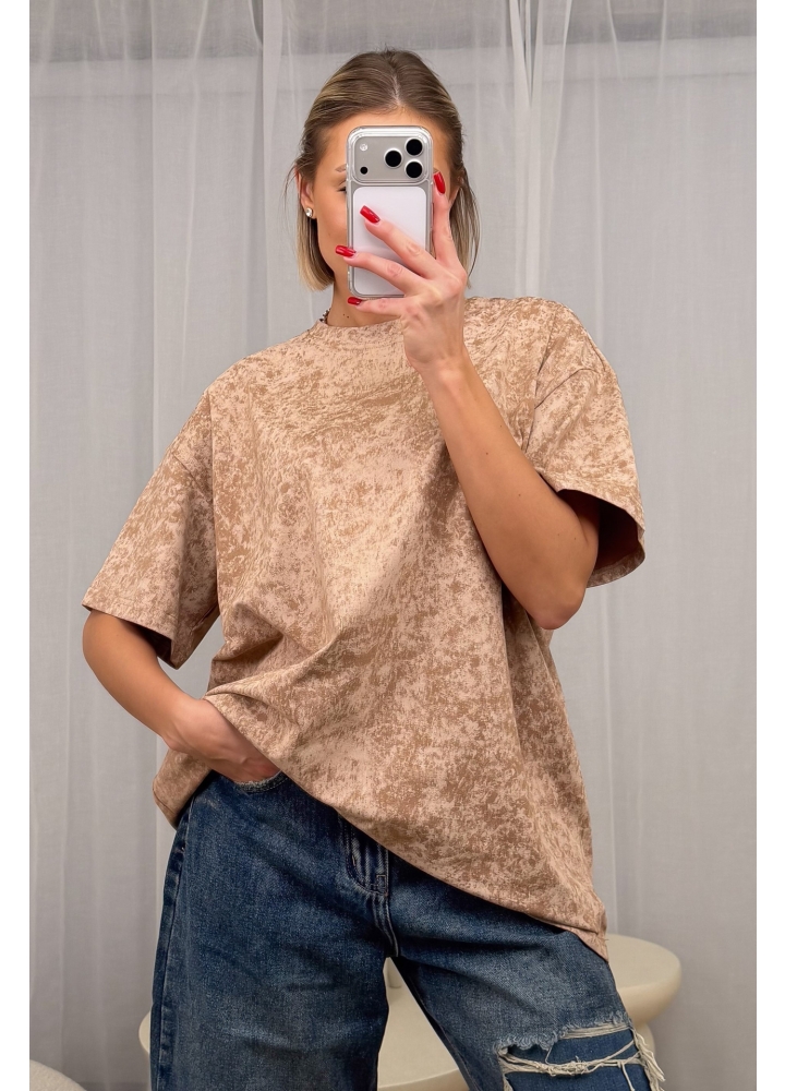 T-Shirt Oversize Kamelowy Sprany