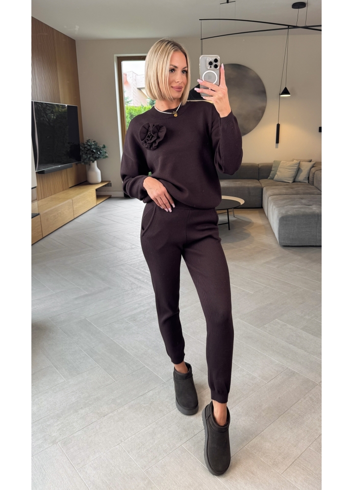 Komplet Sweterkowy Brązowy Tes