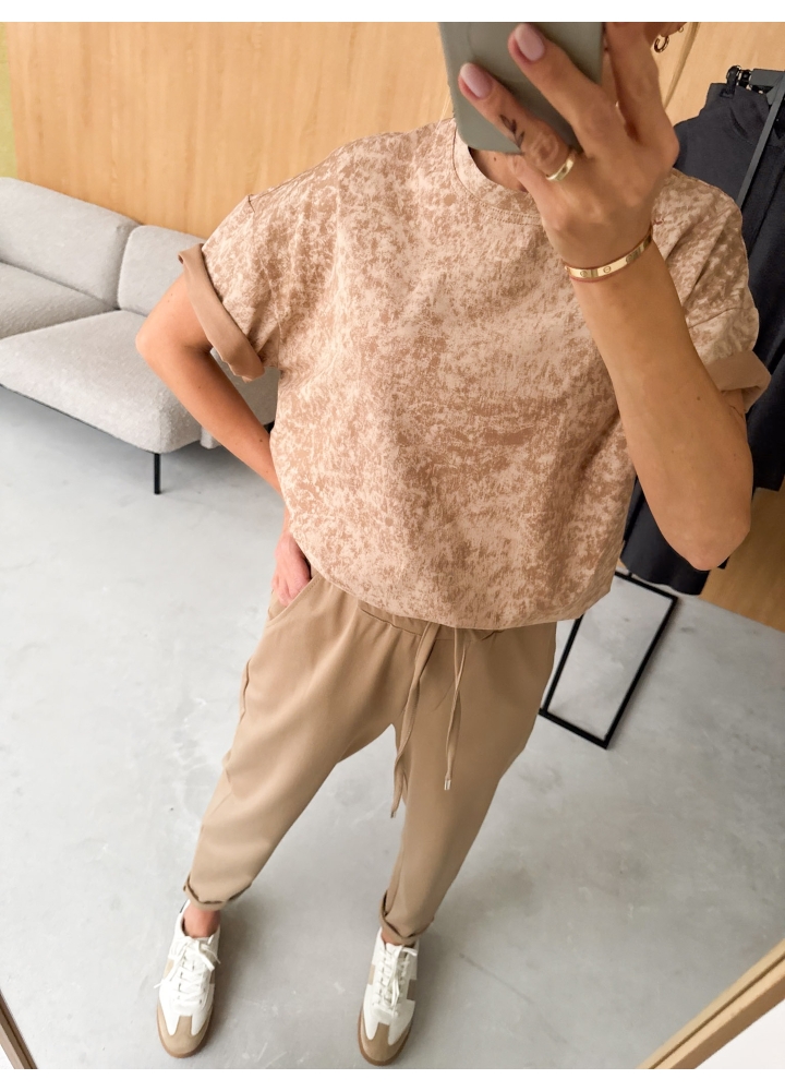 T-Shirt Oversize Kamelowy Sprany