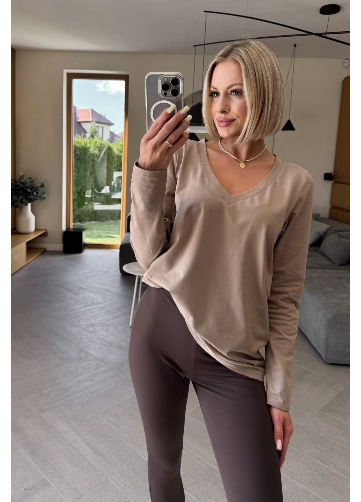 Bluzka Basic V-Line Taupe