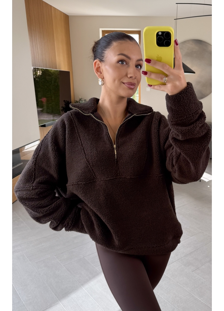 Bluza Baranek Brązowa Zip