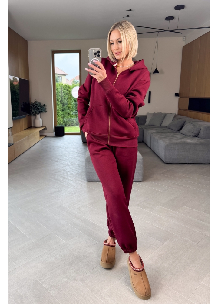 Komplet Dresowy Bordowy Ocieplany Flow