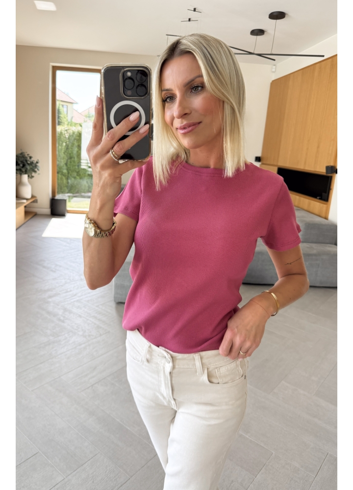 T-shirt Prążkowany Malinowy Freo