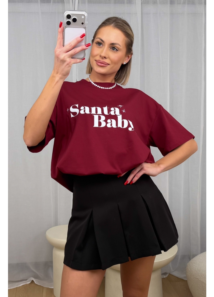 T-shirt Print Santa Baby Bordowy