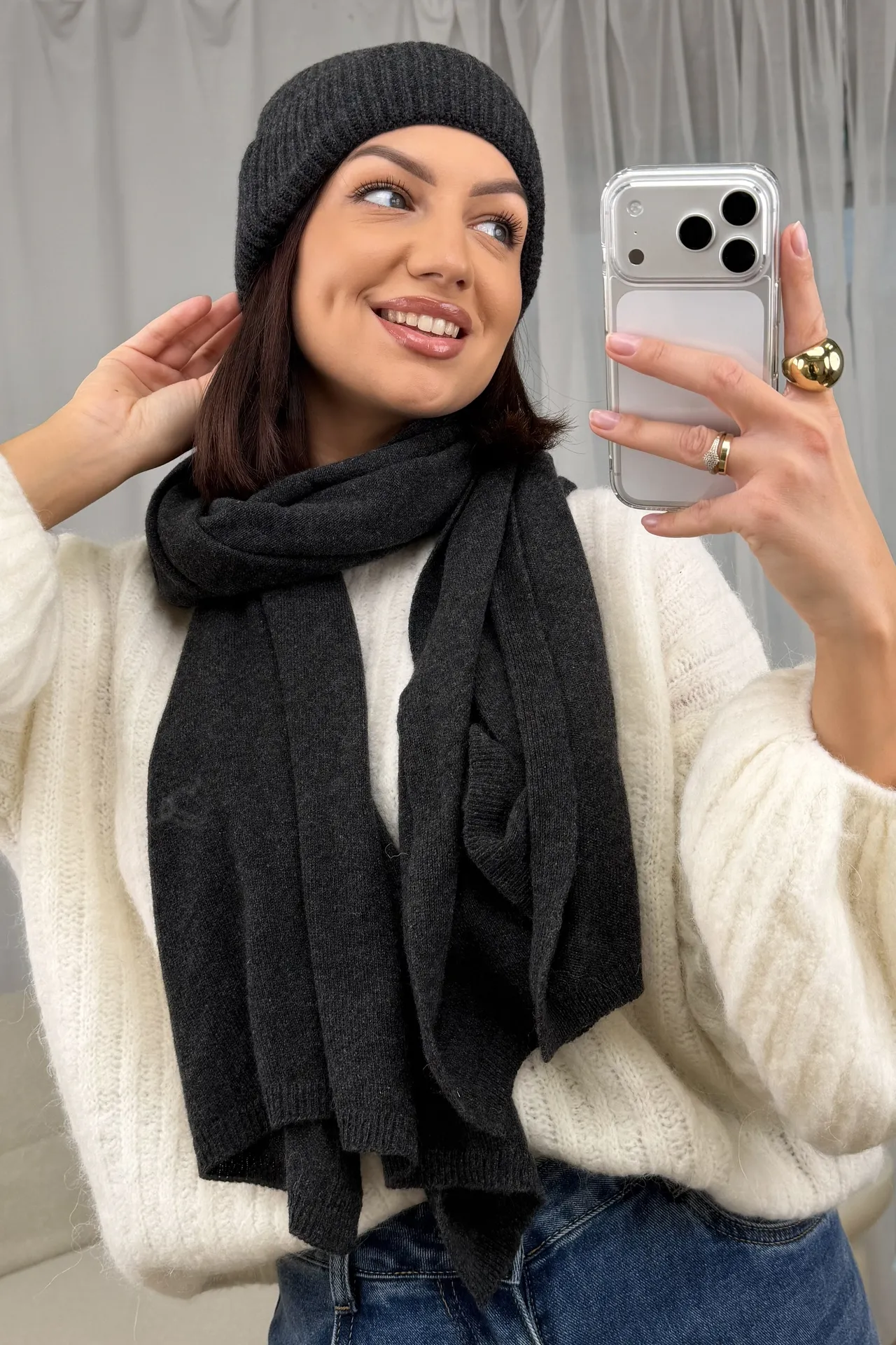 Komplet Czapka i Szalik Grafitowy Rima